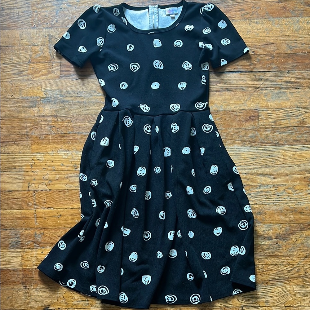 LulaRoe Amelia Black Dress with White Pattern